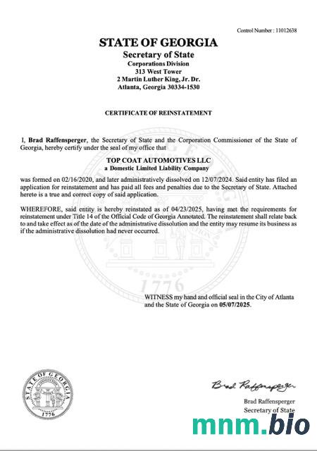 USA Georgia certyfikat przyłączenia Word i PDF szablon